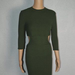 FOREVER 21 Green Open Side Ribbed Midi Dress Olive Style# 985893 Size S